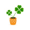Dotted flower pot with cloverleaf plant icon
