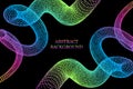 Dotted, gradient, 3D lines forming an abstract pattern on a black background