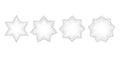 Dotted grain stars set. Black stippled shapes collection. Various noise textured asterisks. Different halftone dot work