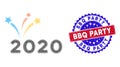 Dotted Halftone 2020 fireworks Icon and Bicolor BBQ Party Grunge Rubber Imprint Royalty Free Stock Photo