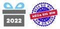 Dotted Halftone 2022 gift Icon and Bicolor Mega Big Win Scratched Stamp