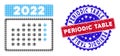 Dotted Halftone 2022 month calendar Icon and Bicolor Periodic Table Grunge Seal