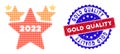 Dotted Halftone 2022 star hit parade Icon and Bicolor Gold Quality Grunge Seal Stamp Royalty Free Stock Photo