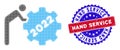 Dotted Halftone 2022 worker rolling gear Icon and Bicolor Hand Service Distress Seal