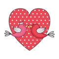 Dotted heart love and birds couple valentines card Royalty Free Stock Photo