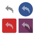 Dotted icon of left curved arrow in four variants Royalty Free Stock Photo