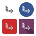 Dotted icon of right orthogonally curved arrow in four variants