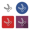 Dotted icon of right orthogonally curved arrow in four variants