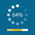 Dotted Loading In Progress Bar - Vector Illustration - Isolated On Blue Background