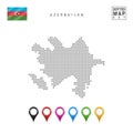 Vector Dotted Map of Azerbaijan. Simple Silhouette of Azerbaijan. National Flag of Azerbaijan. Multicolored Map Markers