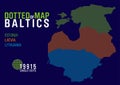 A dotted map of the baltics, estonia, latvia, lithuania