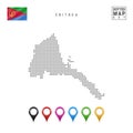 Vector Dotted Map of Eritrea. Simple Silhouette of Eritrea. National Flag of Eritrea. Set of Multicolored Map Markers Royalty Free Stock Photo