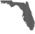 Dotted map of the state of Florida in the USA made of hexagons, scale 50x50 elements.