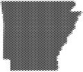 Dotted map of the state of Arkansas in the USA made of hexagons, scale 50x50 elements.