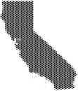 Dotted map of the state of California in the USA made of hexagons, scale 50x50 elements.