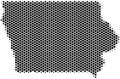 Dotted map of the state of Iowa in the USA made of hexagons, scale 50x50 elements.