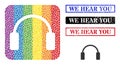 Rubber We Hear You Stamp Seal and Dotted Mosaic Headphones Stencil Icon for LGBT Royalty Free Stock Photo