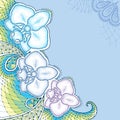 Dotted moth Orchid or Phalaenopsis with decorative lace in pastel colors on the blue background. Royalty Free Stock Photo