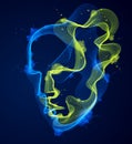Dotted particles human portrait, abstract human head vector wave shapes array, Artificial Intelligence, pc programming software Royalty Free Stock Photo