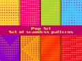 Dotted, Pop Art seamless pattern set. Halftone background with dots. Vector