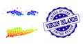 Dotted Rainbow Map of American Virgin Islands and Grunge Stamp Seal