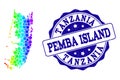 Dotted Rainbow Map of Pemba Island and Grunge Stamp Seal