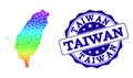 Dotted Rainbow Map of Taiwan and Grunge Stamp Seal