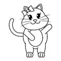 Dotted shape adorable female cat animal with hand up