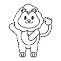 Dotted shape adorable lion wild animal with hand up
