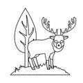 Dotted shape cute elk wild animal next to tree
