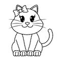 Dotted shape female cat cute animal with ribbon bow