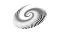 Dotted slanted spiral element. Radial spinning halftone texture. Circle swirl dots shape in perspective. Abstract