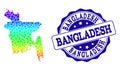 Dotted Spectrum Map of Bangladesh and Grunge Stamp Seal