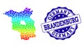 Dotted Spectrum Map of Brandenburg State and Grunge Stamp Seal