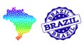 Dotted Spectrum Map of Brazil and Grunge Stamp Seal