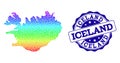 Dotted Spectrum Map of Iceland and Grunge Stamp Seal