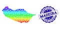 Dotted Spectrum Map of Madeira Island and Grunge Stamp Seal