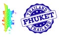 Dotted Spectrum Map of Phuket and Grunge Stamp Seal