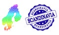 Dotted Spectrum Map of Scandinavia and Grunge Stamp Seal