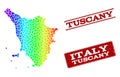 Dotted Spectrum Map of Tuscany Region and Grunge Stamp Seals