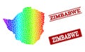 Dotted Spectrum Map of Zimbabwe and Grunge Stamp Seals