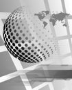 Dotted sphere with map of the world on a hi-tech grey background Royalty Free Stock Photo