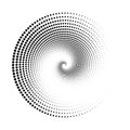 Dotted spiral lines element. Radial spinning halftone form. Circle swirl dots shape. Abstract halftone geometric sign