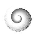 Dotted spiral lines element. Radial spinning halftone texture. Circle swirl dots shape. Abstract geometric shell