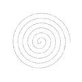 Dotted spiral shape. Stippled thin helix. Sand grain texture swirl or twirl element. Dot work spin symbol