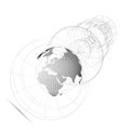 Dotted world globe, isolated abstract construction, connecting lines on white background. Vector design, structure Royalty Free Stock Photo