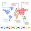 Dotted world map with pointer marks and text places. Concept for your design. Royalty Free Stock Photo