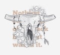 Dotwork animal skull with modern street style attributes. Grunge print template. Vector art.