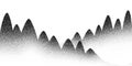 Dotwork mountain trees background. Black noise stipple dots hills. Dotted vector
