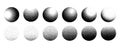 Dotwork noise gradient circles. Sand grain effect. Black noise stipple dots patterns. Abstract grunge dotwork gradients